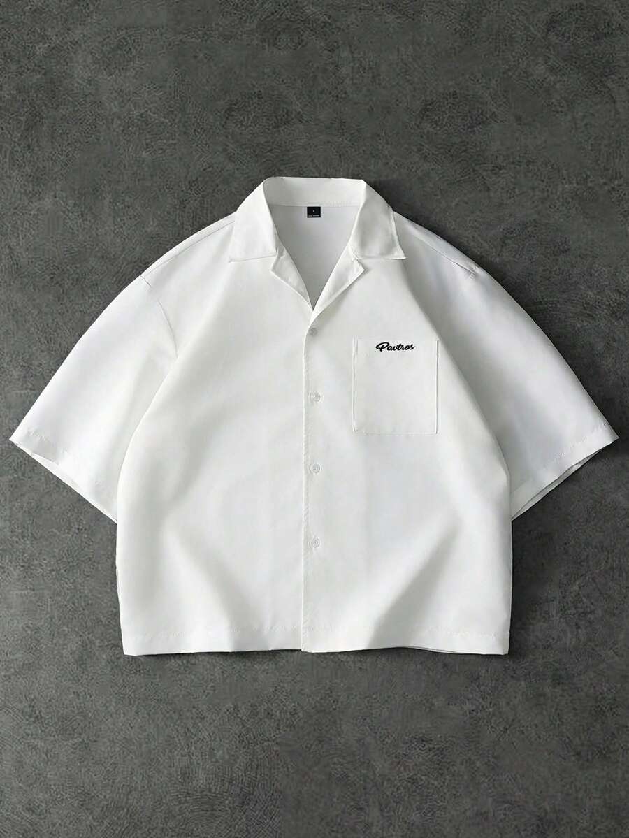 PAVTROS Men's Letter Print Single-Breasted Casual Short Sleeve Shirt - White - View 1