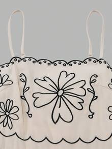 GlowEve 女士浅杏色撞色刺绣腰部A字连衣裙，魅力优雅甜美可爱，适合日常、度假、通勤、约会等各种场合，法式街头复古百搭春夏新款浅杏色无袖中长连衣裙 - 杏色 - 查看 4