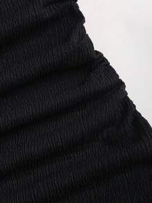 Sweetra Y2K Sexy Asymmetric Shoulder Textured Fabric Pleated Buttoned Versatile Elegant Commuter Dress - Black - View 4