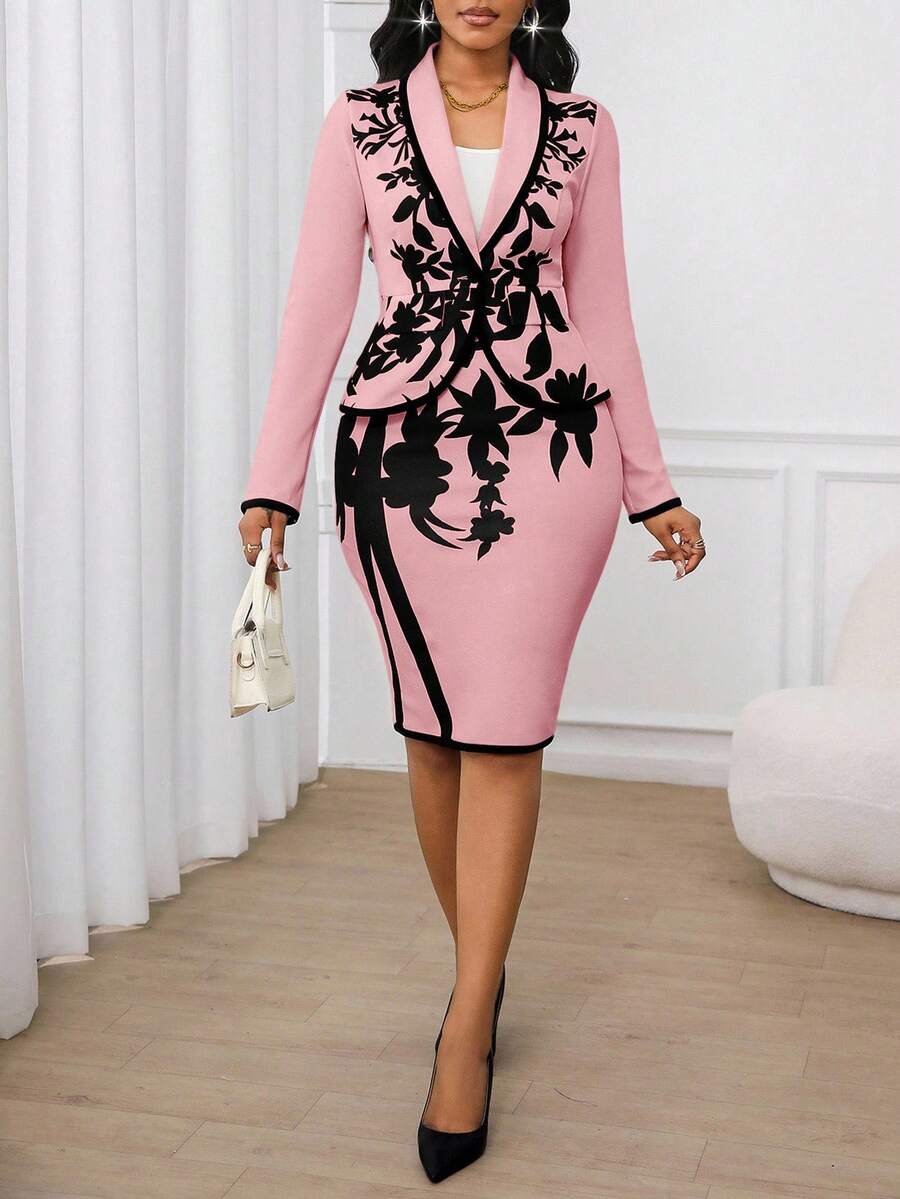 SHEIN Lady 女士套装 商务休闲女装 职业装 办公室装 外出装 机场穿搭 旅行装 机场穿搭 返校装 乡村音乐会穿搭 约会装 秋冬女装 - 藕粉色 - 查看 1