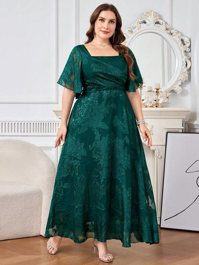 Ellevyn Plus Size Women's Square Neck Jacquard Pleated Elegant Waist Gathering Dress, Suitable For Party,Summer,Spring,Summer Outfits ,Summer Clothes,Summer Holiday Outfits,Spring Outfit Women,Spring Clothing,Spring Women,Summer Dress,Spring Dress, Elegant Dresses For Women ,Elegant Dress For Women,Elegant Dresses,Elegant Dresses For Party ,Elegant Long Dress ,Luxury Evening Dresses For Women,Luxury Women's Jalabiya,Luxury Evening Dress For Women ,Luxury Evening Dresses For Weddings,Luxury Women's Abaya,Summer Dress,Spring Dress,Wedding Guest Dress For Women ,Wedding Party Dress,Wedding Guest Dress,Luxury Evening Dresses For Weddings ,Bridesmaid Dress,Wedding Guest Dresses,Dress For Wedding Guest,Wedding Guest Party Dress,Luxury Dresses,Carnival,Carnival Costume,Carnival Women,Carnival Outfit,Carnival Women Look 2026,Fasching Women Costume ,Women Carnival Costume,Carnival Green Dress