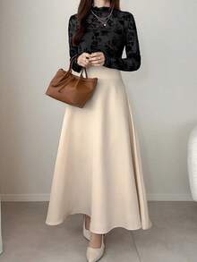 FRIFUL 女士优雅花卉植绒网纱修身衬衫 - 黑色 - 查看 3