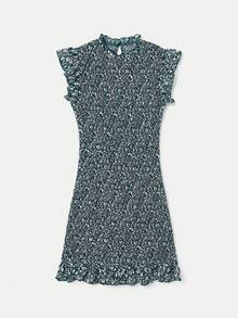 lacRébo 绿色碎花迷你连衣裙，荷叶边肩部设计，浪漫春夏风格，法式巴黎风情 - 彩色 - 查看 9