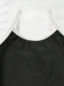 SHEIN 女童撞色连体泳衣 - 黑與白 - 查看 7
