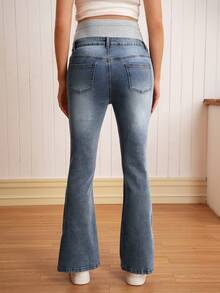 SHEIN Maternity Skinny Stretch Denim Jeans With Side Slit - Medium Wash - View 7