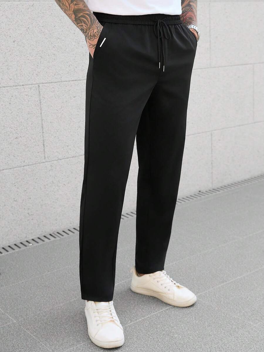 Manfinity CasualCool Men's Drawstring Waist Pockets Casual Versatile Daily Wear Pants - Black - View 1