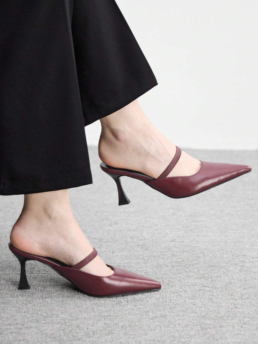 CUCCOO BIZCHIC Women's Fashion Burgundy High-Heeled Shoes, Four-Season Closed Toe Sandals, Thin-Heeled Closed Toe Slippers, New Spring And Summer Buckle Holiday Party Party Closed Toe Shoes, Pointed Outdoor Sexy Thin Belt Women's Cool Spring Shoes - Burgundy - View 1