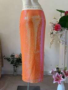 Women's Twist Design Casual Summer Vacation Skirt - Orange - View 2