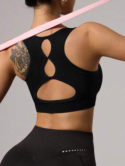 Seamluxe SHEIN Sport 女士无缝纯色运动文胸，适合瑜伽、健身房、跑步和健身训练