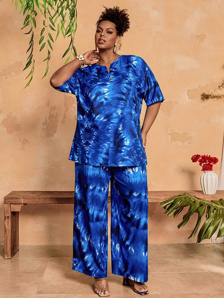 Plus Size Women Tie-Dye Short Sleeve Top And Wide Leg Pants Casual 2 Pieces Set Two Piece Set For Ladies Two Piece Casual Sets  Summer Outfits Summer Clothes Spring Dress Spring Outfit Women Spring Clothing Beach Vacation Outfits For Women Vacation Dress Bohemian   Festival Outfits For Women Beach Outfits For Women Women's Summer Two-Piece Sets