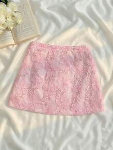SHEIN MOD 女士优雅花卉装饰半身裙，春夏款，适合婚礼宾客、节日、女士正装、奢华场合，包括粉色、修身等。也适合晚宴、生日、约会等场合。 - 粉色 - 查看 1