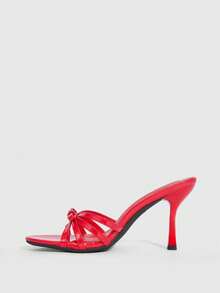 CUCCOO SZL Ladies Square Toe Stiletto Bow Bright Wind Dinner Dating Summer Red Patent Leather Sandals - Red - View 6