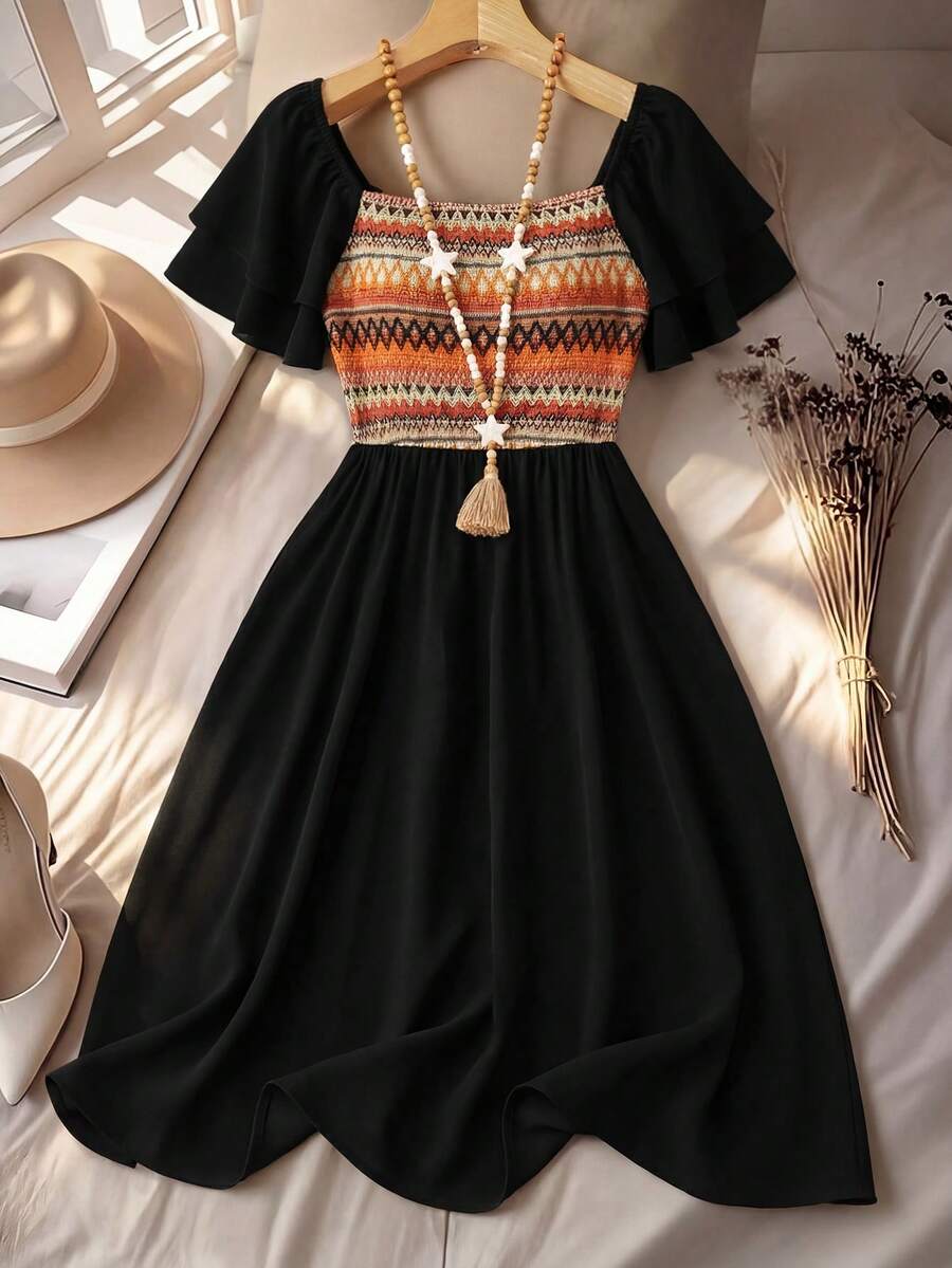 Breezaya 大码女式彩色拼接针织连衣裙 - 彩色 - 查看 1