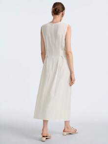 Aalyst Women's Spring/Summer New Arrival Elegant Commuting Dress, Minimalist Versatile, Suitable For Afternoon Tea, Party, Wedding, Waist Cinched Design With Metal Accent, Light Apricot Sleeveless Dress - Apricot - View 8