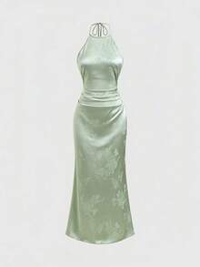 Sweetra Spring/Summer New Arrival Halter Midi Dress, Suitable For Vacation, Birthday Party Outfit - Green - View 1
