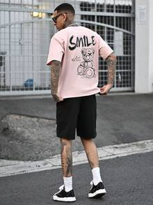 Devon Thys K-GLORY 男士休闲百搭简约印花短袖T恤 - 粉色 - 查看 5