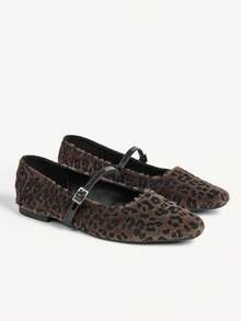 CUCCOO CHICEST Women's Casual Soft-Sole Leopard Print One-Strap Flat Shoes, Suitable For Spring And Autumn - Coffee Brown - View 2