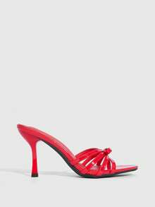 CUCCOO SZL Ladies Square Toe Stiletto Bow Bright Wind Dinner Dating Summer Red Patent Leather Sandals - Red - View 7