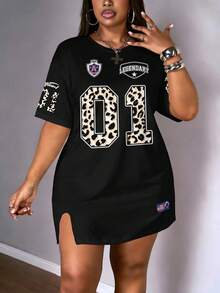 Slaydiva Casual Minimalist Round Neck 01 Number & Letter Badge Racing Suit F1 Print Fashion Street Style Plus Size Dress - Multicolor - View 4