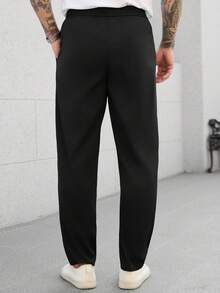 Manfinity CasualCool 男士抽绳腰带口袋休闲百搭日常裤 - 黑色 - 查看 2