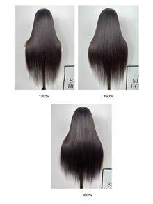 Bye Bye Knots 7x5蕾丝前额无胶直发假发，预剪预漂预拔，黑色发根渐变至栗棕色Yaki直发，配有隐形抽绳，易于佩戴，适合所有头型，透明蕾丝，100%真人发，可染色 - SNATURAL/33 - 查看 10