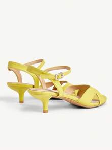 CUCCOO CHICEST Women Shoes Spring And Summer New Round Head Kitten Heel Medium Heel Romantic Elegance Temperament Yellow Sheep Pattern PU Women's High Heel Sandals Ankle Strap Dating Afternoon Tea Valentine's Day Elegant Wear - Yellow - View 4