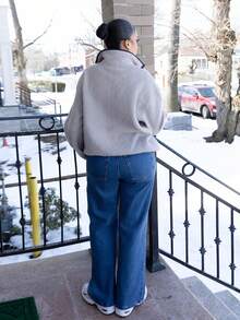 Melissa Matos Women's Casual Collared Half-Zip Sweatshirt, Autumn - Grey - View 2