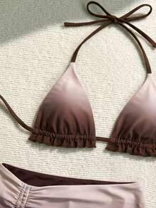 Soleia 三件套女士扎染红色双面比基尼套装，女士泳装，女士度假泳装，女士性感沙滩装，适合复活节、假日、波西米亚风、西部风、音乐节、乡村风、海滩、渐变色、性感 - 咖啡棕 - 查看 6