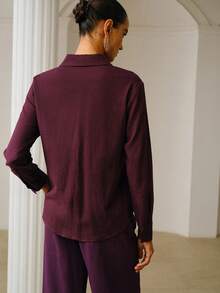 ZEYLAH Langarm-Hemd aus Leinenmischung mit Streifenmuster, lässiger Stadtlook für Frühling und Sommer - Violett - Übersicht 3