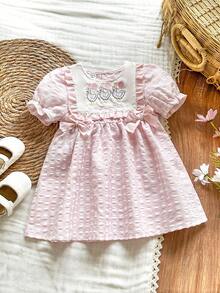 Vintaside Kids Baby Girl Pink And White Striped Plaid Dress,Summer Cute Birthday Round Neck Short Sleeve Fashionable Minimalist Dress For Outdoor,Camping,Vacation - Pink - View 8