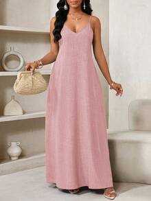 SHEIN Lady 2025 Đầm Maxi Rộng thùng thình Màu Xanh Mới Cho Nữ Đầm Boho Hở Lưng Cho Nữ Đầm Maxi Rộng Không Dây Đầm Sinh Nhật & Sự Kiện/Đầm Ngày Lễ Trang Phục Kỳ Nghỉ Cho Nữ Boho/Bohemia/Boho Quần Áo Cho Nữ Áo Halter Top Quần Áo Cho Phụ Nữ Châu Phi Đầm Cho Nữ Đầm Nhiệt Đới Mùa Hè Cho Nữ Hàng Mới Về Đầm Cho Nữ Đầm Đi Biển Đầm Phục Sinh / Đầm Phục Sinh Cho Nữ / Trang Phục Phục Sinh Cho Nữ - Hồng - Xem 3