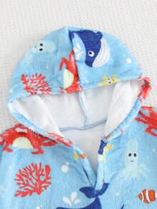 SHEIN Young Boy Ocean Creature Print Hooded Swimsuit Top - Blue - View 3