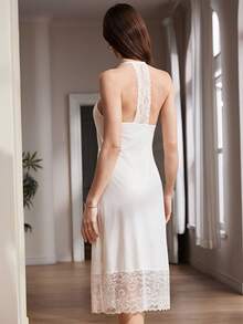 Áo ngủ cổ yếm ren tương phản dành cho nữ - trắng - Xem 2