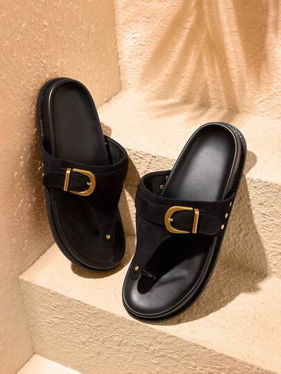 HighSole Dép xỏ ngón nữ quai rộng, thoải mái, thích hợp sử dụng trong nhà và ngoài trời.