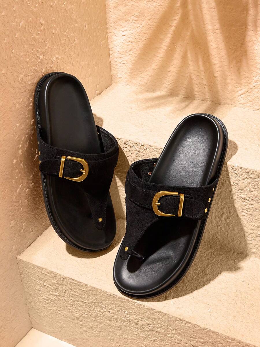 HighSole 女士宽带休闲舒适室内/室外人字拖 - 黑色 - 查看 1