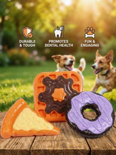 PETSIN 1PC Pizza Waffle Cake - Chewy And Tooth-Friendly. Doggy Chew Toy. Made Of Nylon. Won't Break Easily. Pet Toy.