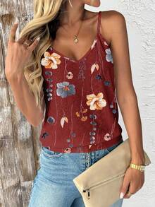 Breezaya 女士印花休闲百搭日常穿搭吊带背心 - 紅色 - 查看 7