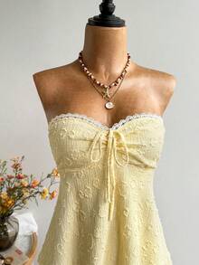 Lalippa 女士夏季新款无肩带露背休闲度假波西米亚风花卉拼接无袖上衣 - 淡黃色 - 查看 5