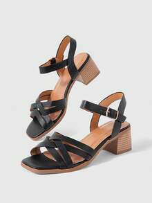 Sleekvia SQUARE TOE SQUARE HEEL MINIMALIST LADIES HIGH-HEELED SANDALS, DAILY WEAR VACATION SHOES SUMMER - Black - View 5