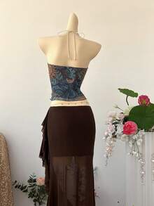 SuriyaCove 女士露背无袖印花上衣 - 藍色 - 查看 2