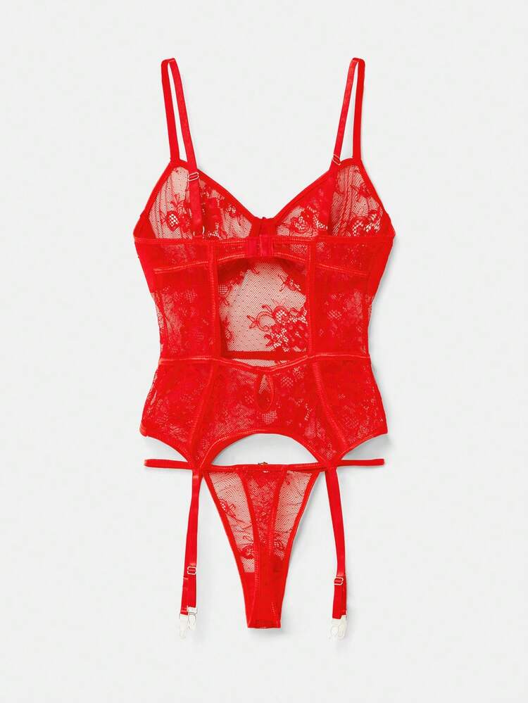 Red Lace Corset Style Basque With Matching Thong Lingerie Romantic Cute Sexy Valentines French Style Parisian Style Lingerie Red Red Lace Bra Red Bra And Panty Set