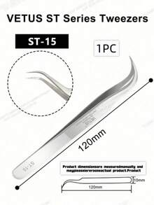 1PC Vetus ST Series Silver Pointed Tweezers, Stainless Steel Straight And Angled Tweezers For Eyelash Extensions, Available Models: ST-10/11/12/14/15/16/17 - Silver - View 14