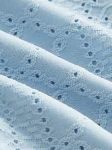 lacRébo 天蓝色弹力刺绣长袖上衣，饰有蕾丝花边和纽扣前开襟，可爱春夏复古风，法式巴黎风。 - 淺藍色 - 查看 11