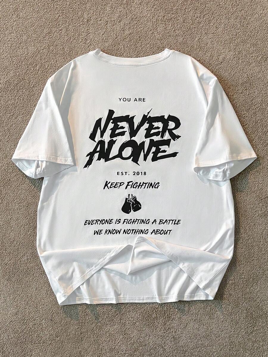 Manfinity EZcore Camiseta de manga corta holgada de talla grande para hombre con estampado de lema de estilo casual de calle, para el verano - Blanco - Ver 1