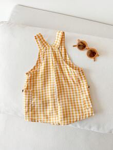 SHEIN LMoss Kids Newborn Baby Boy/Girl Plaid Pattern Cute Casual Romper, Summer - Yellow - View 2