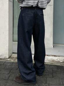 DAZY Men's Loose Fit Wide Leg Navy Blue Jeans, Suitable For Spring And Autumn - Blue - View 2