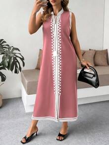 SHEIN LUNE Frauen Große Größen minimalistische geometrische ärmellose Mandarin-Kragen Schlitz Casual Urlaubs Frühlings Kleid, Frauen Sommer Kleider, Sommer Kleid für Frauen, Kleider für Frauen, Frauen Casual Kleider, Casual Kleid, Yacht Kleid, Zanzea Kleid für Frauen, Wow Kleid, Arbeitskleid für Frauen, Schnellversand Frauenkleid, Resort Tragen Frauen, Urlaubskleid, lange Casual Kleider für Frau, Casual Kleider für Frauen Sommer, Chic Kleider für Frauen Sommer, Outfit für Frauen Sommer, Strandkleid - Altrosa - Übersicht 6
