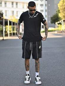 Devon Thys Men Letter Print Crew Neck Casual Short Sleeve T-Shirt, Boyfriend Gift, For Work - Black - View 6