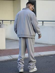 Devon Thys Men's Minimalist Print Long Sleeve Jacket And Pants Set Men Tracksuit Set Men Jogger Set 2 Pieces Set Men, Contrast Design, Fall Clothes - Light Grey - View 2