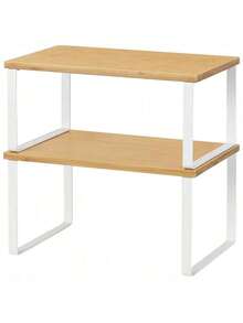 2件套橱柜置物架整理架可堆叠橱柜架厨房调料架木质整理架多功能桌面收纳架可扩展台面置物架浴室台面整理架 - 白色 - 查看 1